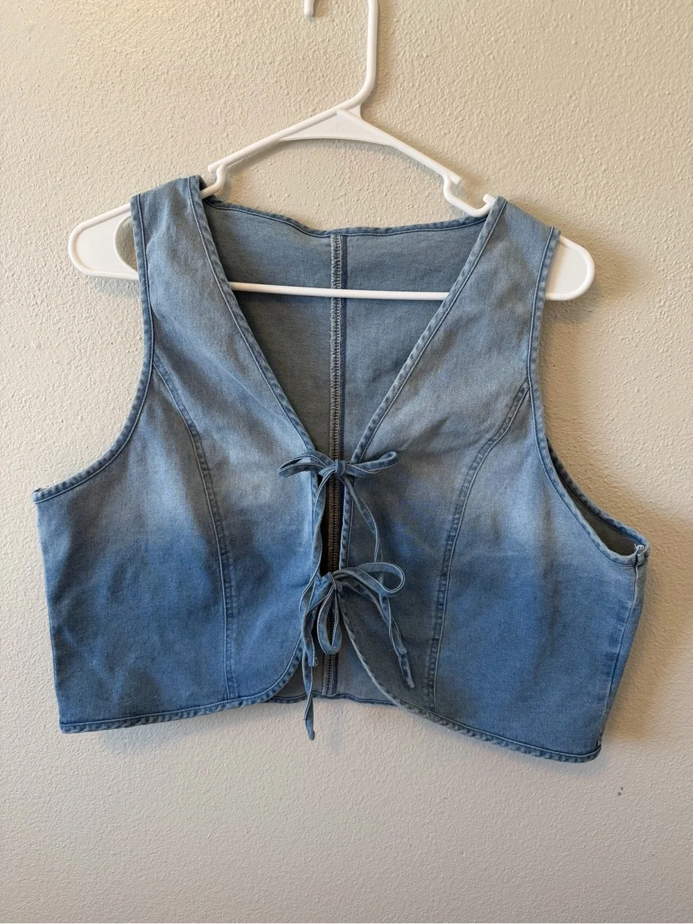Denim Tie Front Cropped Vest Light Wash Layering Plus Size Bow Coquette Festival